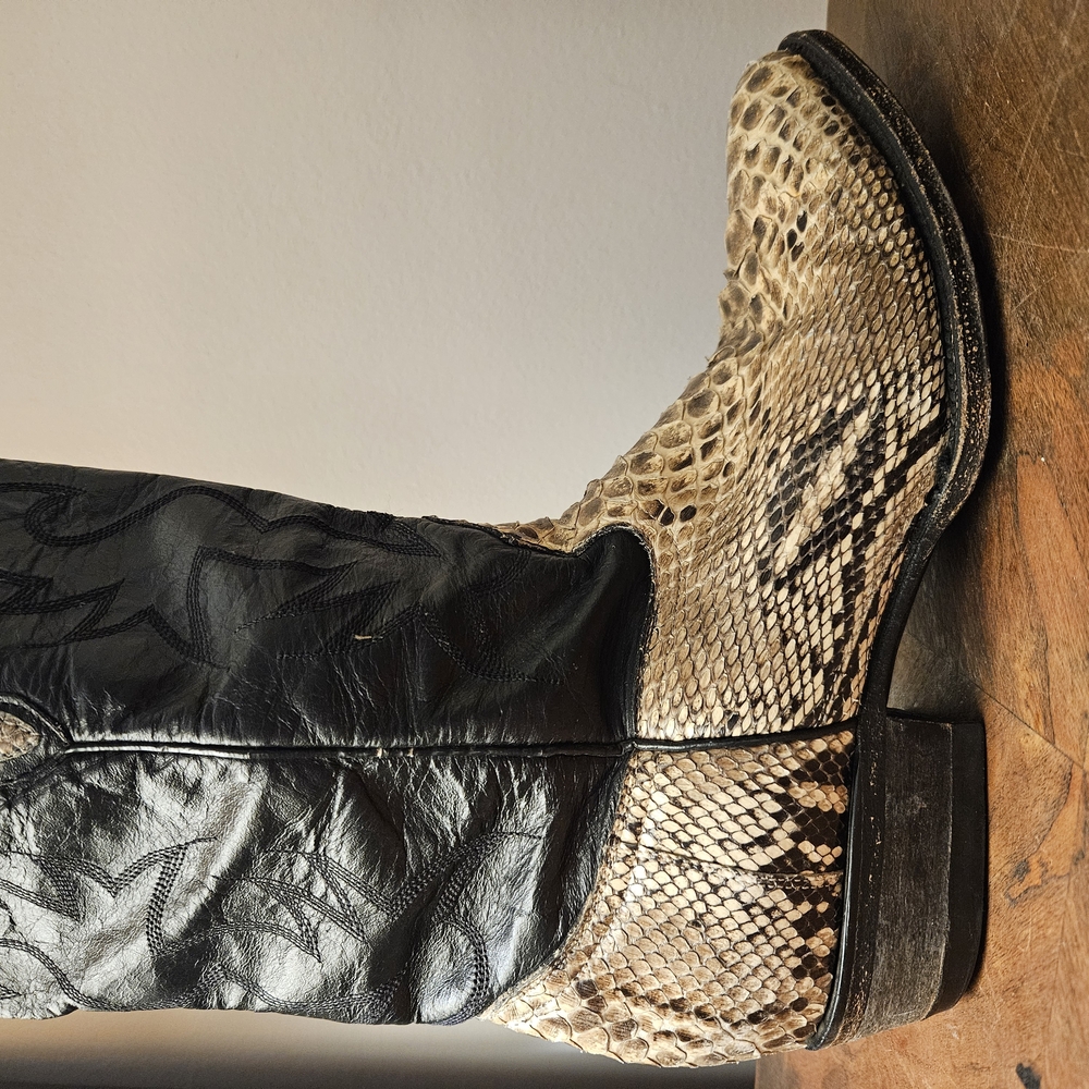 Vintage Cowboy Boots Python Snake Skin Leather Western Rodeo - Picture 6 of 10